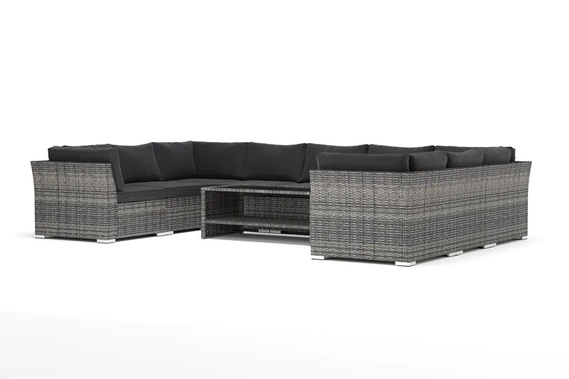 Wisconsin utomhus U-soffa 9-sits med stängt avslut - Grå - Utemöbler - Loungemöbler - Loungesoffa