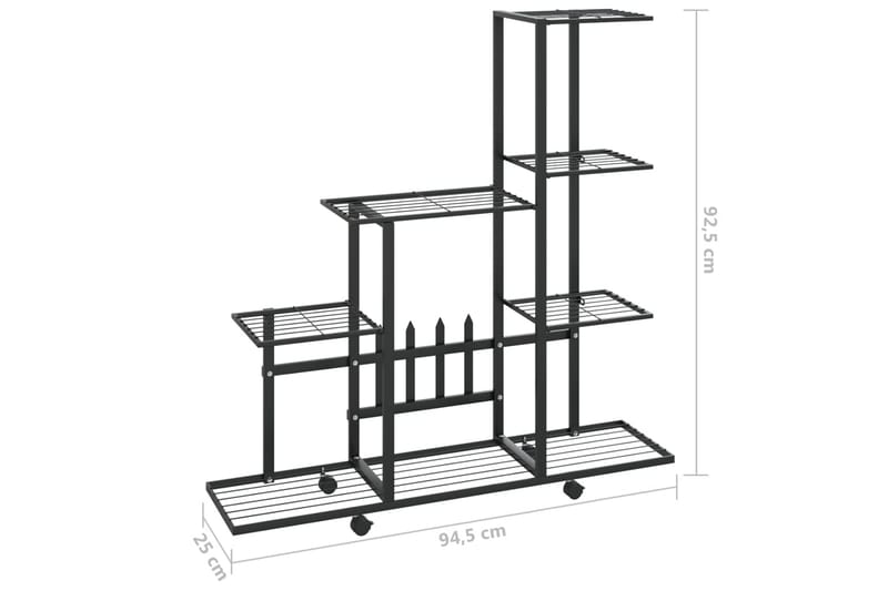 Växtställ på hjul 94,5x25x92,5 cm svart metall - Svart - Utemöbler - Övrigt utemöbler - Tillbehör utomhus - Hyllor