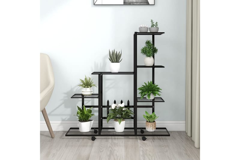 Växtställ på hjul 94,5x25x92,5 cm svart metall - Svart - Utemöbler - Övrigt utemöbler - Tillbehör utomhus - Hyllor