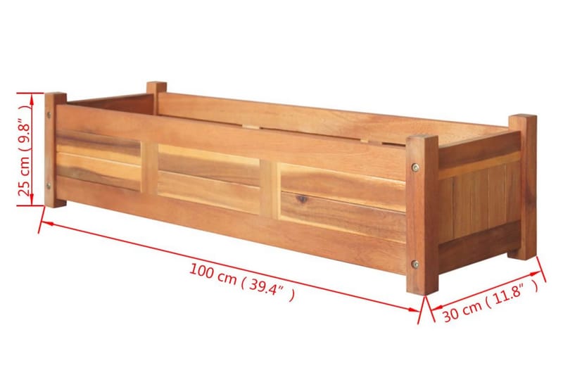 Blomlåda upphöjd akaciaträ 100x30x25 cm - Brun - Utemöbler - Övrigt utemöbler - Tillbehör utomhus - Utomhuskrukor