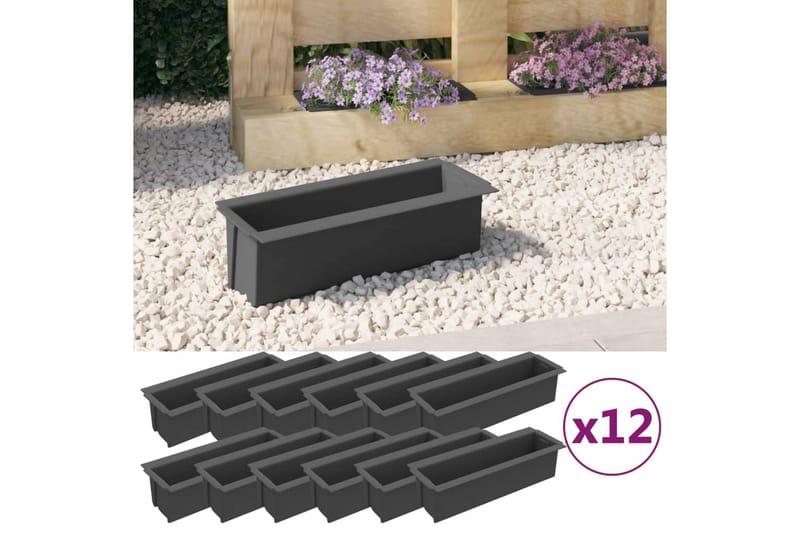 Blomlådor för Europallar 12 st grå 36x13,5x9,5 cm PP - Grå - Blomlåda - Utomhuskrukor