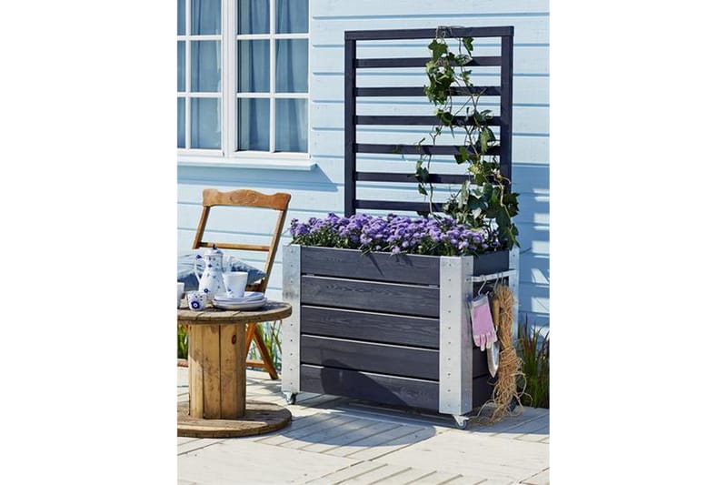 PLUS Cubic Blomlåda med Spaljé med Stålhörn och Hjul 87x50x1 - Svart - Utemöbler - Övrigt utemöbler - Tillbehör utomhus - Utomhuskrukor