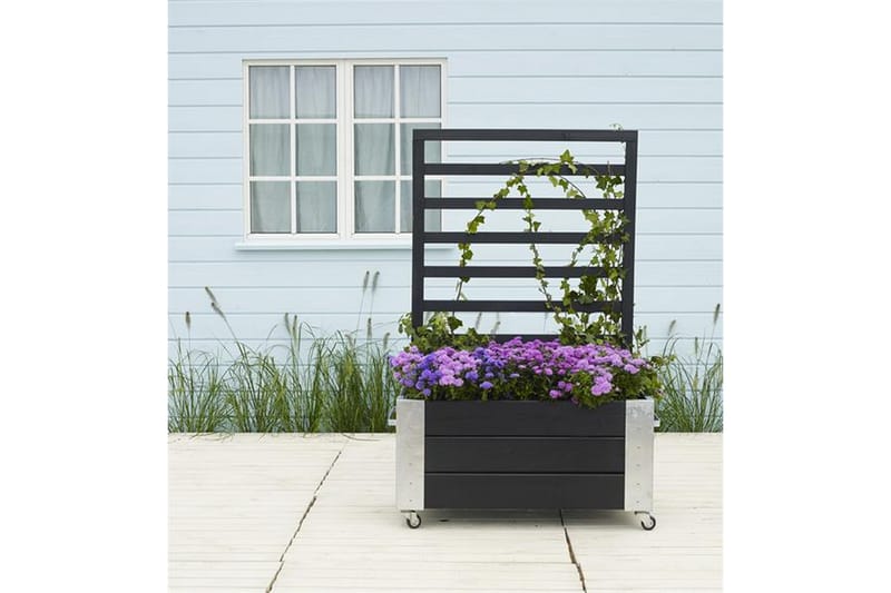 PLUS Cubic Blomlåda med Spaljé med Stålhörn och Hjul 87x50x1 - Svart - Utemöbler - Övrigt utemöbler - Tillbehör utomhus - Utomhuskrukor