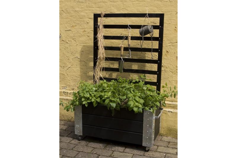 PLUS Cubic Blomlåda med Spaljé med Stålhörn och Hjul 87x50x1 - Svart - Utemöbler - Övrigt utemöbler - Tillbehör utomhus - Utomhuskrukor