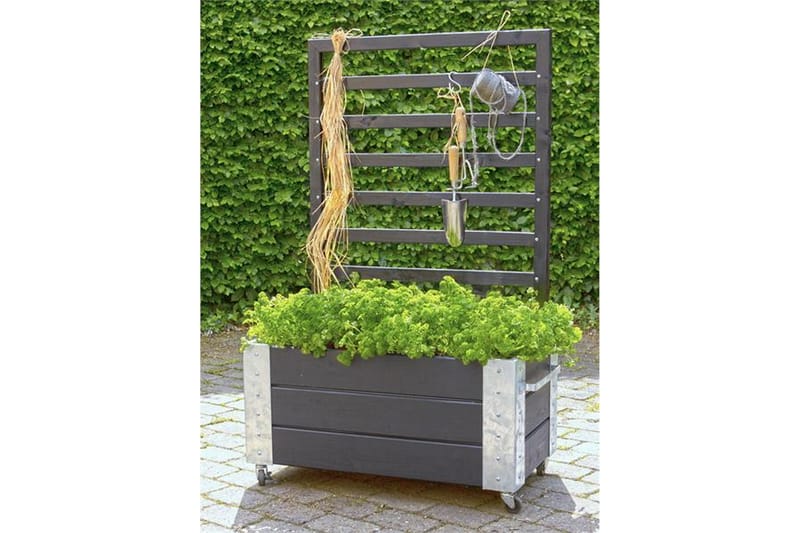 PLUS Cubic Blomlåda med Spaljé med Stålhörn och Hjul 87x50x1 - Svart - Utemöbler - Övrigt utemöbler - Tillbehör utomhus - Utomhuskrukor