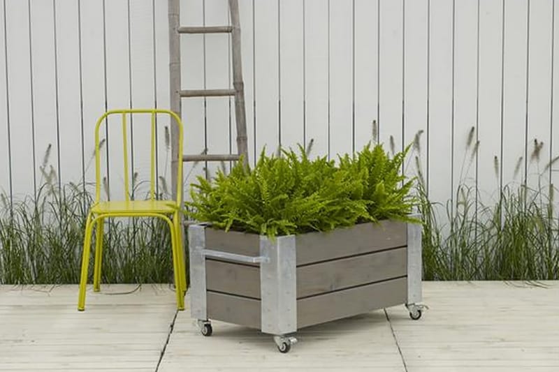 PLUS Cubic Blomlåda med Stålhörn och Hjul 87x50x45 cm - Gråbrun - Utemöbler - Övrigt utemöbler - Tillbehör utomhus - Utomhuskrukor