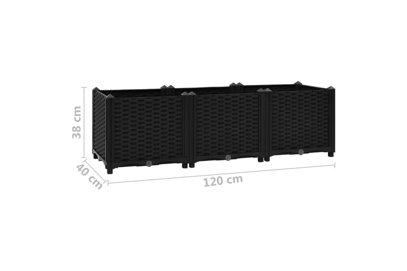Upphöjd odlingslåda 120x40x38 cm polypropen - Svart - Utemöbler - Övrigt utemöbler - Tillbehör utomhus - Utomhuskrukor