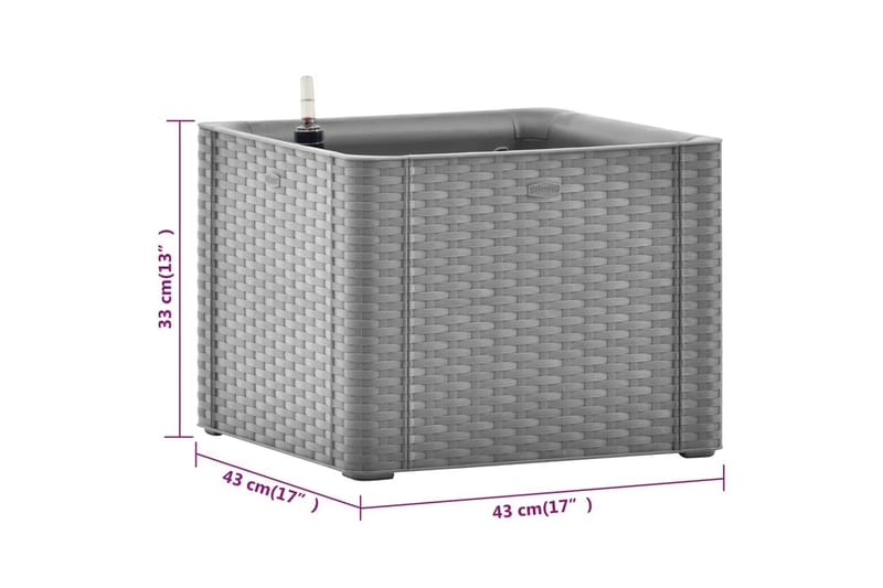 Upphöjd odlingslåda med självbevattning grå 43x43x33 cm - Grå - Utemöbler - Övrigt utemöbler - Tillbehör utomhus - Utomhuskrukor