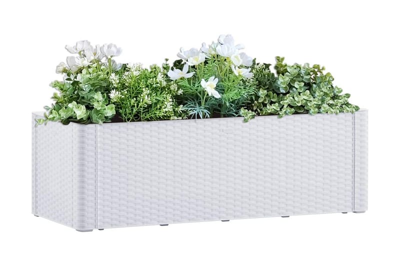 Upphöjd odlingslåda med självbevattning vit 100x43x33 cm - Vit - Utomhuskrukor - Blomlåda