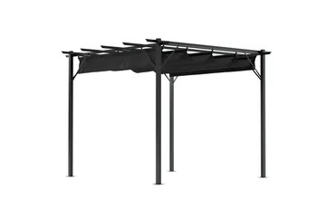 Loppes Pergola med skjutbart tak 3x3 m i stål - Svart - Utemöbler - Solskydd - Pergola