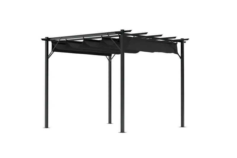 Loppes Pergola med skjutbart tak 3x3 m i stål, Svart