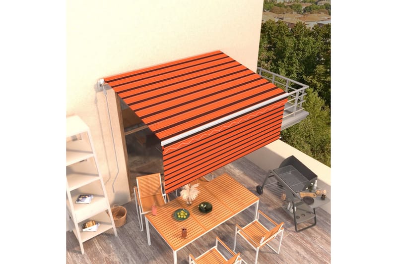 Automatiserad markis med rullgardin 3x2,5 m orange och brun - Orange - Utemöbler - Solskydd - Markiser - Fönstermarkis