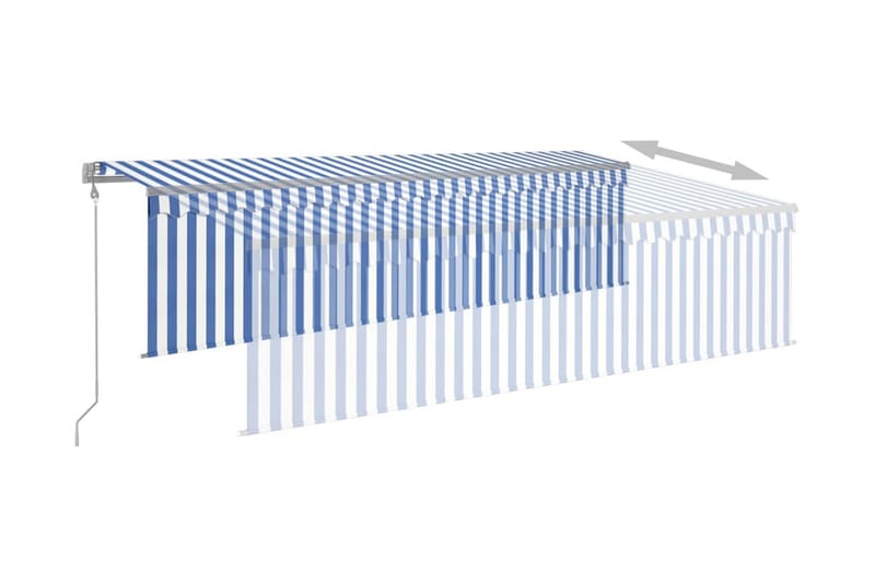 Automatiserad markis med rullgardin 5x3 m blå och vit - Blå - Fönstermarkis - Markiser