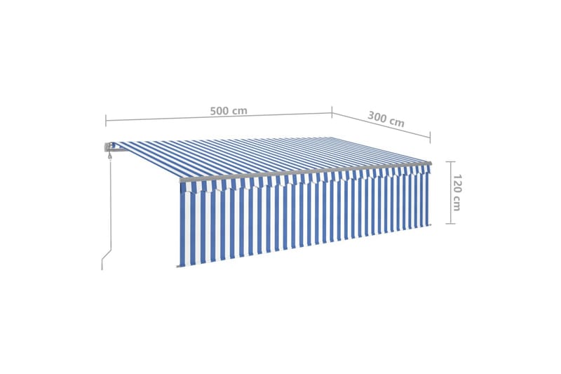 Automatiserad markis med rullgardin 5x3 m blå och vit - Blå - Fönstermarkis - Markiser