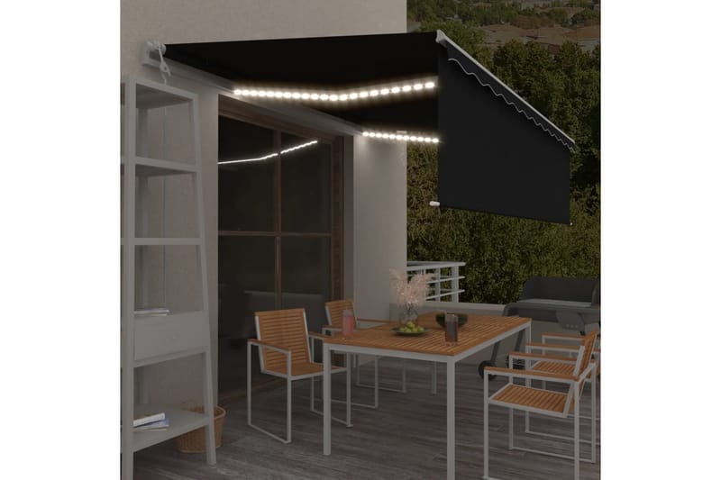 Automatiserad markis rullgardin vindsensor LED 5x3m antracit - Grå - Utemöbler - Solskydd - Markiser - Balkongmarkis