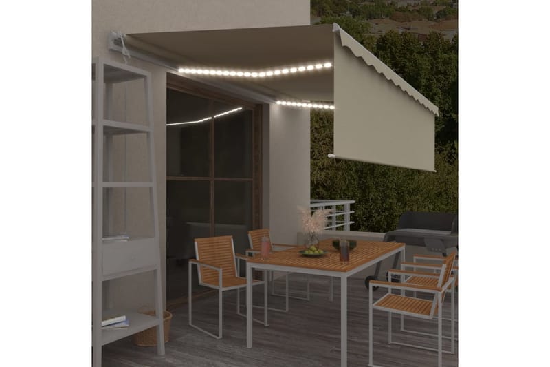 Automatiserad markis rullgardin vindsensor LED 5x3m - Kräm - Balkongmarkis - Markiser - Terrassmarkis