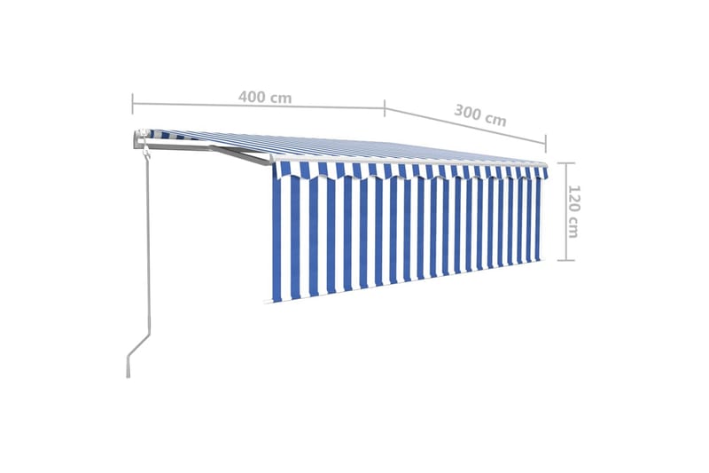 Automatisk infällbar markis med rullgardin 4x3 m blå och vit - Blå - Fönstermarkis - Markiser