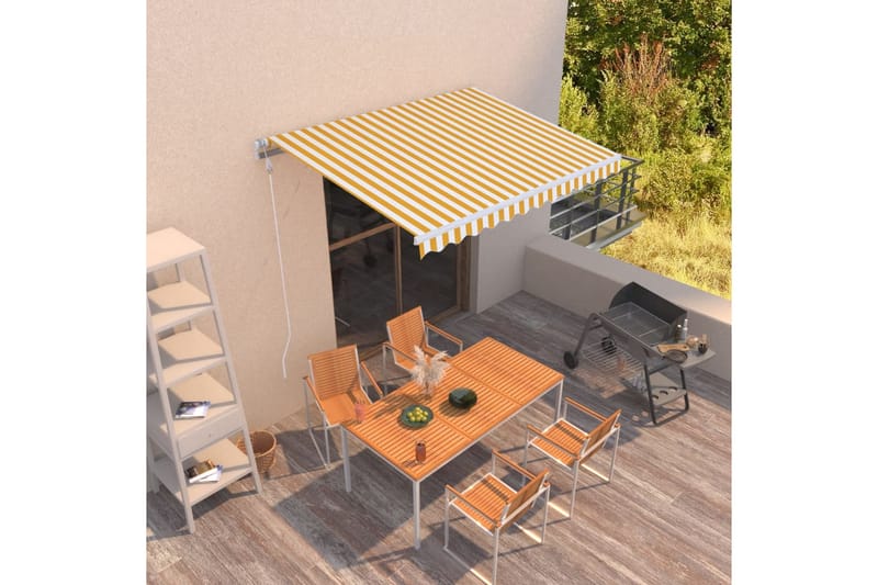 Automatisk markis 350x250 cm gul och vit - Gul - Utemöbler - Solskydd - Markiser - Balkongmarkis