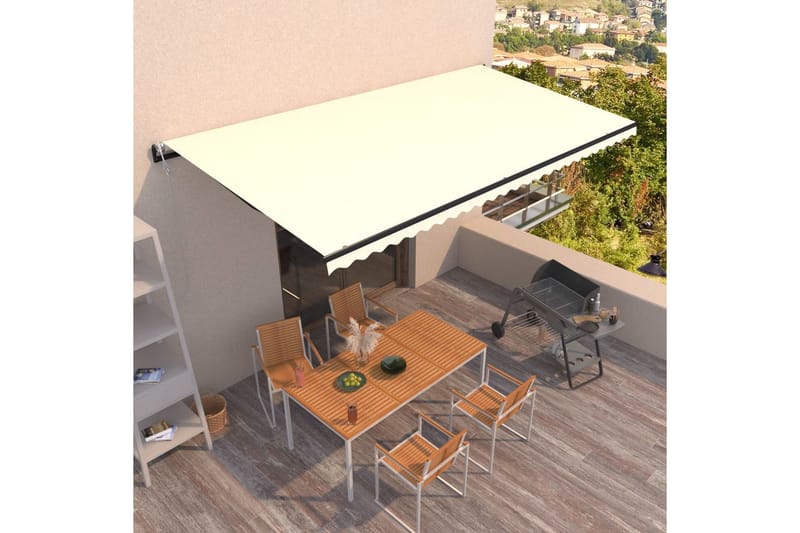 Automatisk markis 600x350 cm gräddvit - Vit - Utemöbler - Solskydd - Markiser - Balkongmarkis
