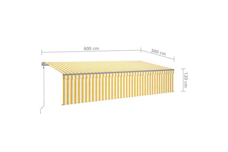 Automatisk markis med rullgardin vindsensor LED 6x3 m gul/vi - Gul - Fönstermarkis - Markiser