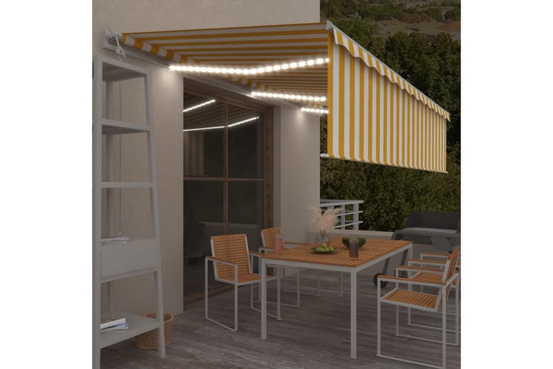 Automatisk markis med rullgardin vindsensor LED 6x3 m gul/vi - Gul - Utemöbler - Solskydd - Markiser - Fönstermarkis