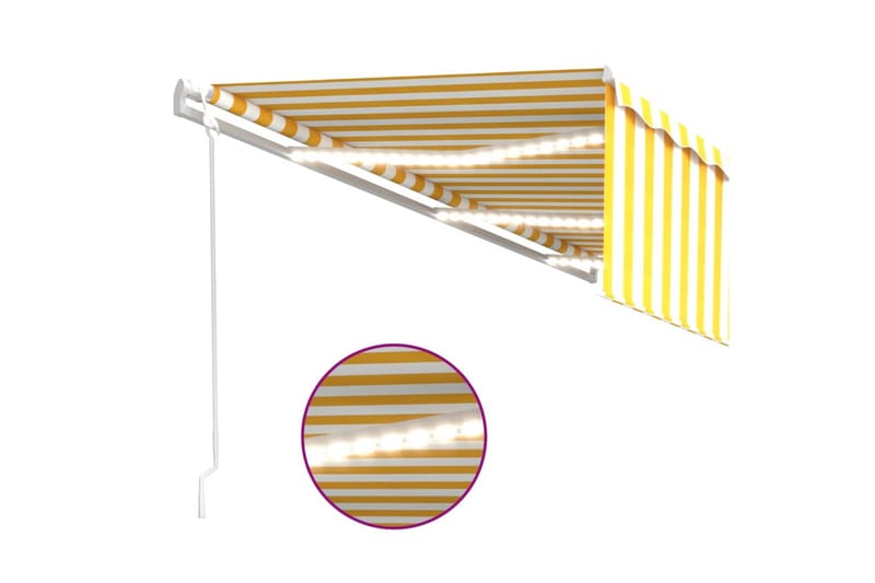 Automatisk markis med rullgardin vindsensor LED 6x3 m gul/vi - Gul - Fönstermarkis - Markiser - Solskydd fönster