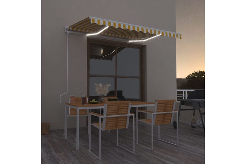 Automatisk markis med vindsensor & LED 300x250 cm gul/vit - Gul - Utemöbler - Solskydd - Markiser - Balkongmarkis