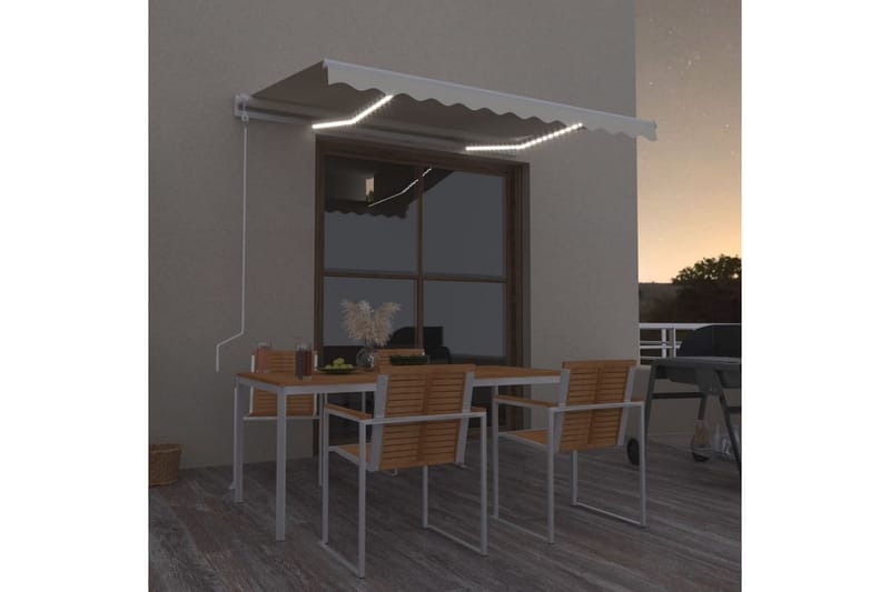 Automatisk markis med vindsensor & LED 350x250 cm gräddvit - Vit - Utemöbler - Solskydd - Markiser - Balkongmarkis