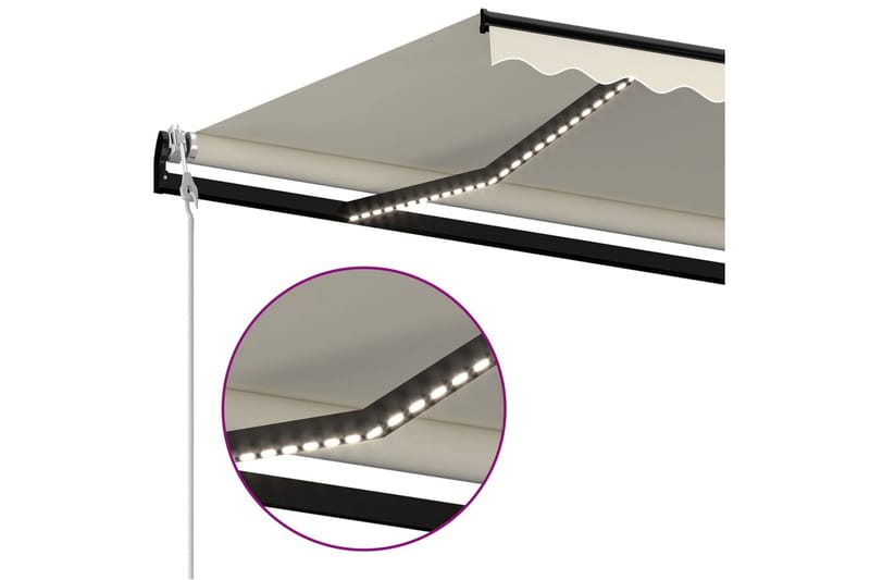 Automatisk markis med vindsensor & LED 350x250 cm gräddvit - Vit - Utemöbler - Solskydd - Markiser - Balkongmarkis
