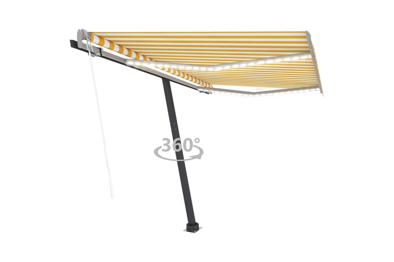 Automatisk markis med vindsensor & LED 350x250 cm gul/vit - Gul - Utemöbler - Solskydd - Markiser - Fönstermarkis
