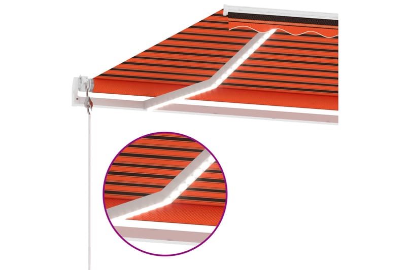 Automatisk markis med vindsensor & LED 350x250 cm orange/bru - Orange - Balkongmarkis - Markiser - Terrassmarkis
