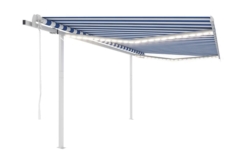 Automatisk markis med vindsensor & LED 4,5x3 m blå och vit - Blå - Balkongmarkis - Markiser - Terrassmarkis