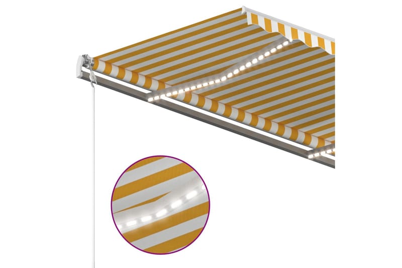 Automatisk markis med vindsensor & LED 4,5x3 m gul/vit - Gul - Balkongmarkis - Markiser - Terrassmarkis
