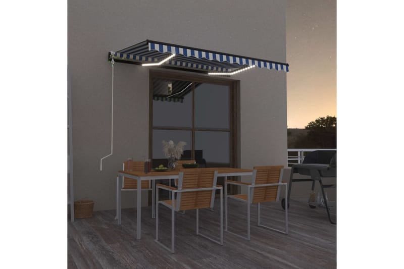 Automatisk markis med vindsensor & LED 400x300 cm blå och vi - Blå - Utemöbler - Solskydd - Markiser - Balkongmarkis