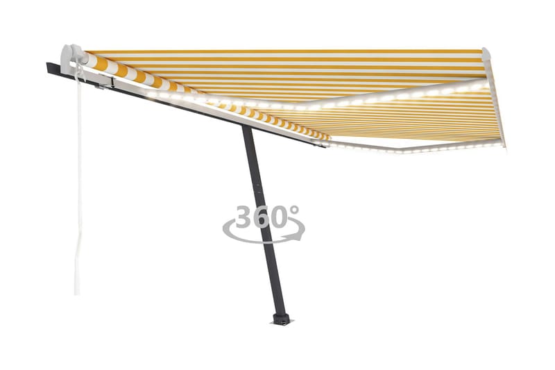 Automatisk markis med vindsensor & LED 400x300 cm gul/vit - Gul - Utemöbler - Solskydd - Markiser - Fönstermarkis