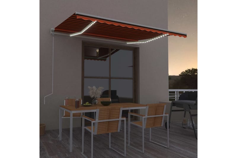 Automatisk markis med vindsensor & LED 400x300 cm orange/bru - Orange - Balkongmarkis - Markiser - Terrassmarkis