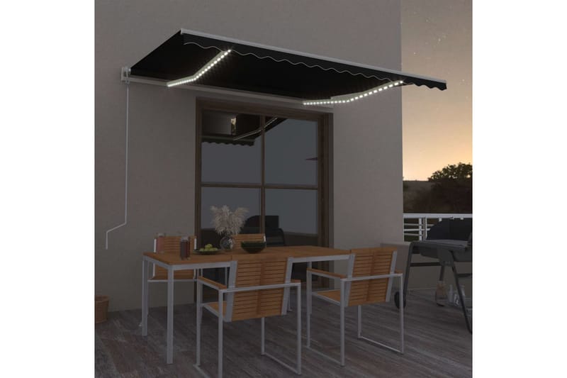 Automatisk markis med vindsensor & LED 400x350 cm antracit - Grå - Utemöbler - Solskydd - Markiser - Balkongmarkis
