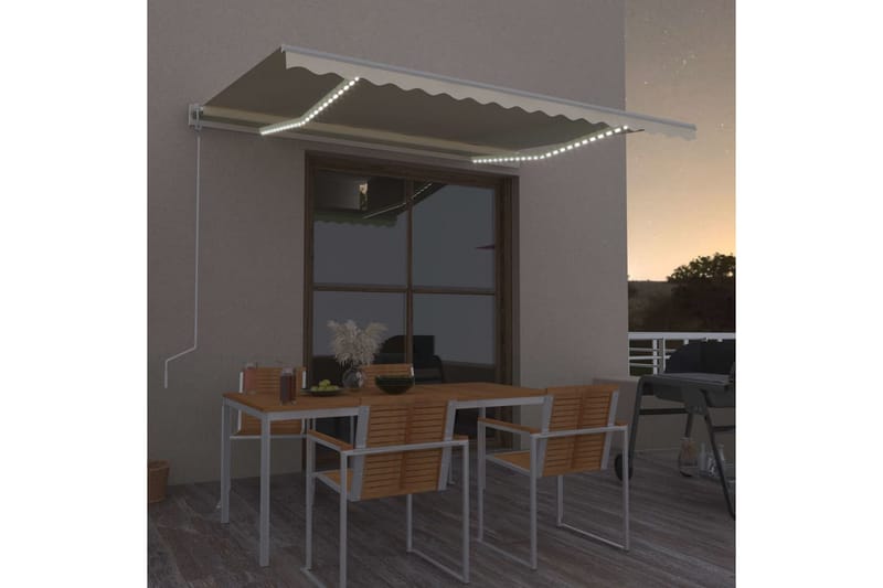 Automatisk markis med vindsensor & LED 400x350 cm gräddvit - Vit - Utemöbler - Solskydd - Markiser - Balkongmarkis
