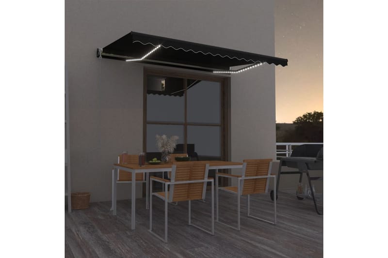 Automatisk markis med vindsensor & LED 450x350 cm antracit - Grå - Utemöbler - Solskydd - Markiser - Balkongmarkis