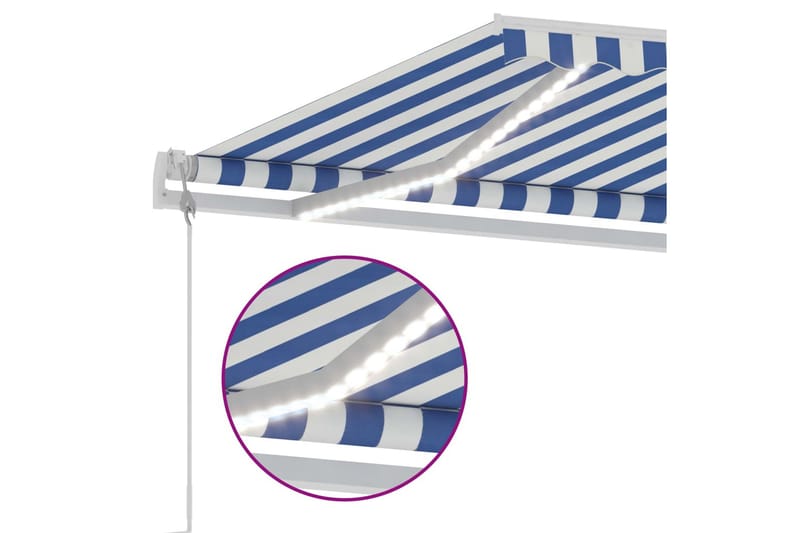 Automatisk markis med vindsensor & LED 450x350 cm blå och vi - Blå - Utemöbler - Solskydd - Markiser - Balkongmarkis