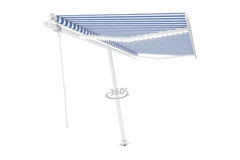 Automatisk markis med vindsensor & LED 450x350 cm blå och vi - Blå - Utemöbler - Solskydd - Markiser - Balkongmarkis
