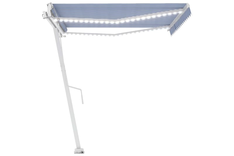 Automatisk markis med vindsensor & LED 450x350 cm blå och vi - Blå - Utemöbler - Solskydd - Markiser - Balkongmarkis