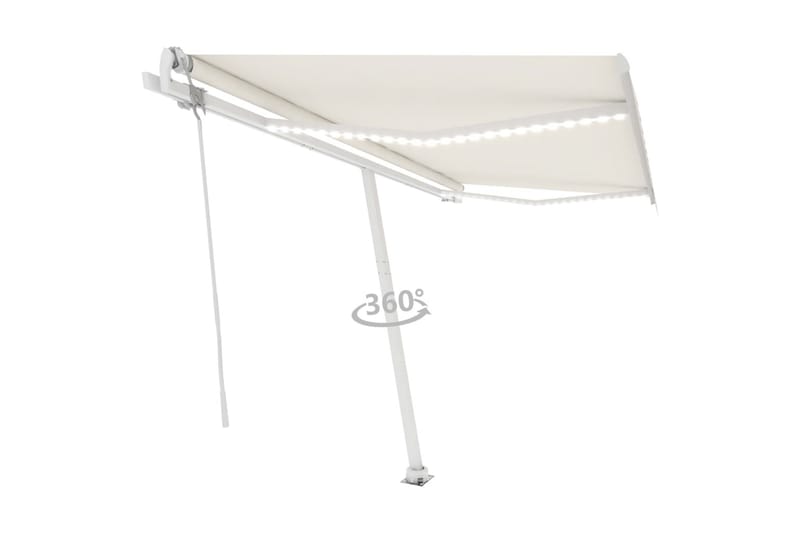 Automatisk markis med vindsensor & LED 450x350 cm gräddvit - Vit - Utemöbler - Solskydd - Markiser - Balkongmarkis