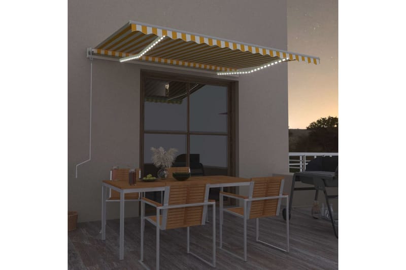 Automatisk markis med vindsensor & LED 450x350 cm gul/vit - Gul - Utemöbler - Solskydd - Markiser - Balkongmarkis