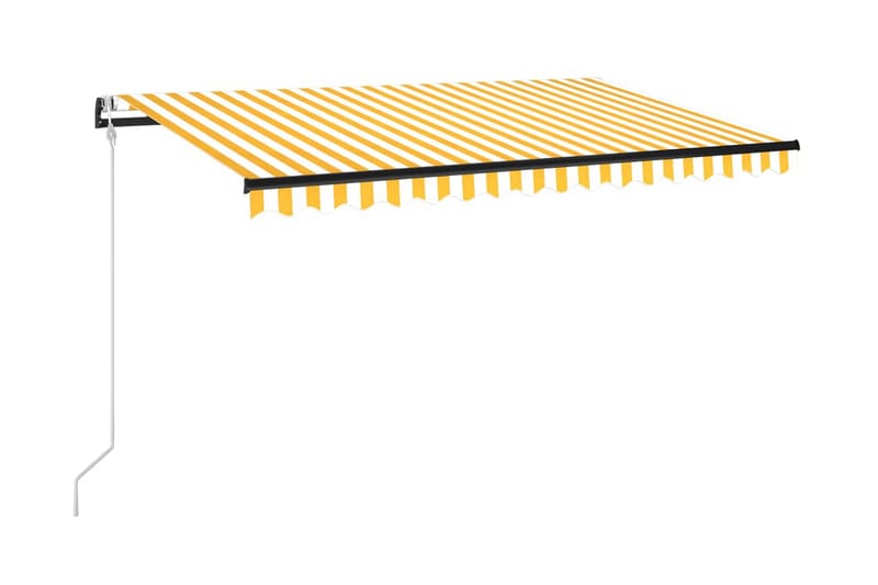 Automatisk markis med vindsensor & LED 450x350 cm gul/vit - Gul - Balkongmarkis - Markiser - Terrassmarkis
