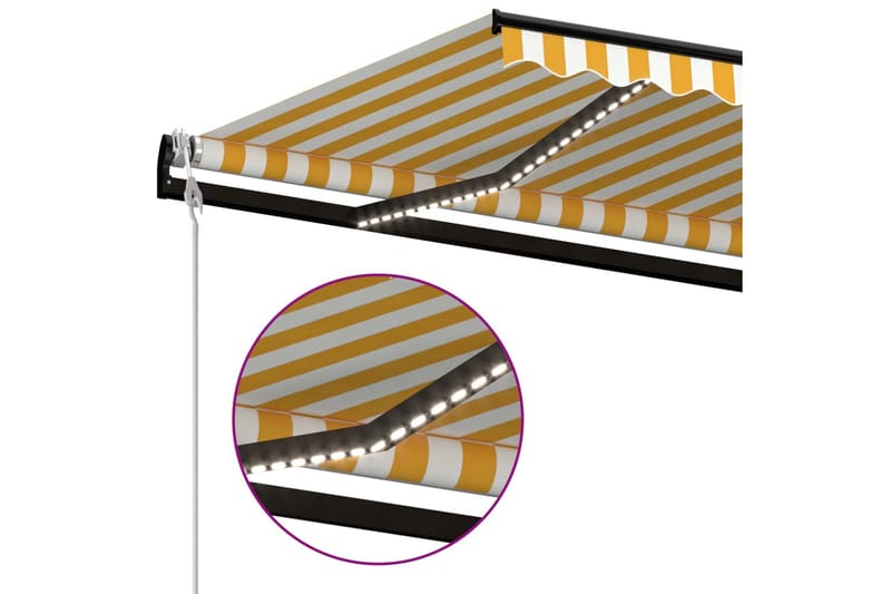 Automatisk markis med vindsensor & LED 450x350 cm gul/vit - Gul - Utemöbler - Solskydd - Markiser - Balkongmarkis