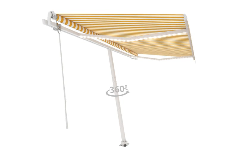 Automatisk markis med vindsensor & LED 450x350 cm gul/vit - Gul - Utemöbler - Solskydd - Markiser - Balkongmarkis