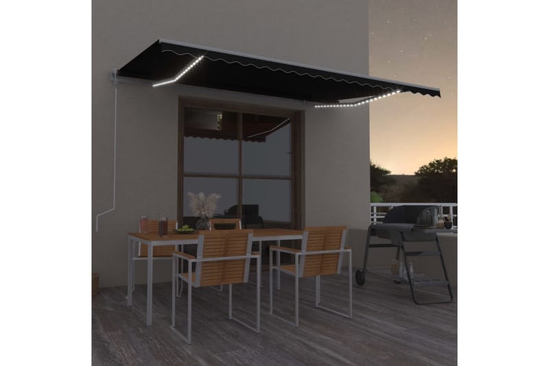 Automatisk markis med vindsensor & LED 500x300 cm antracit - Grå - Utemöbler - Solskydd - Markiser - Balkongmarkis
