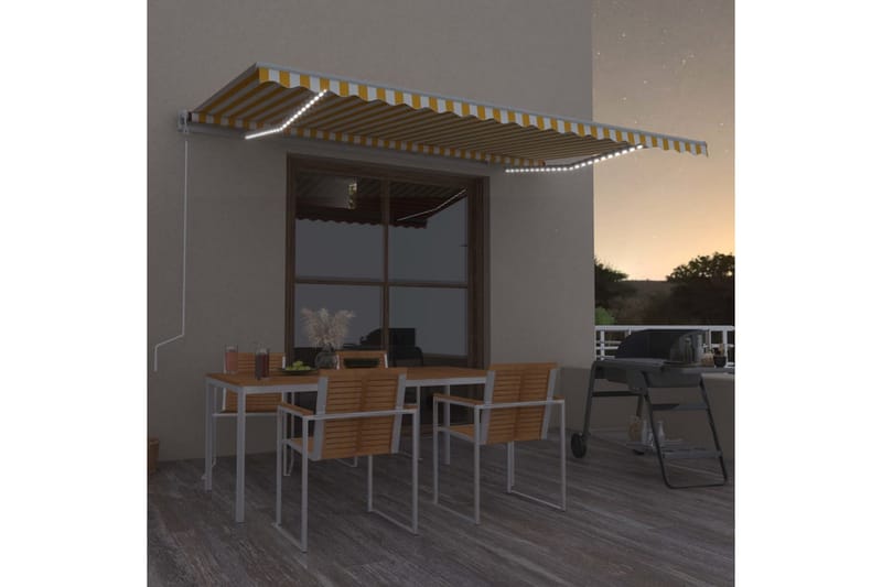 Automatisk markis med vindsensor & LED 500x300 cm gul/vit - Gul - Utemöbler - Solskydd - Markiser - Balkongmarkis