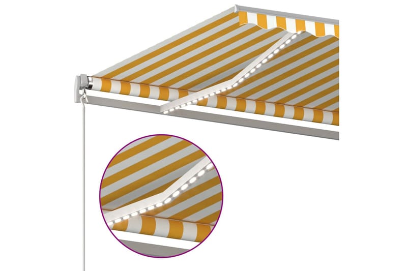 Automatisk markis med vindsensor & LED 500x300 cm gul/vit - Gul - Fönstermarkis - Markiser